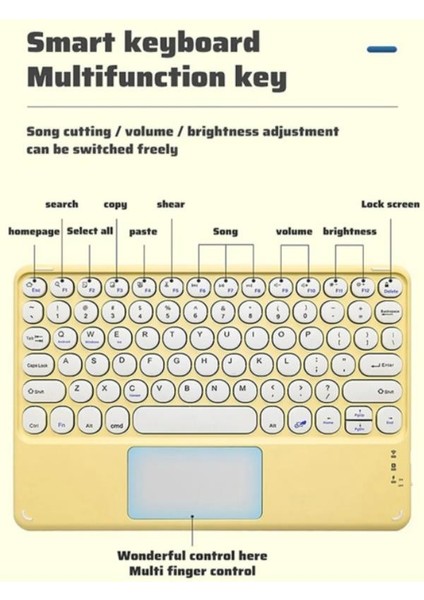 Wenn Tab 8" Uyumlu Kablosuz Bluetooth Şarj Edilebilir Mini Q Touchpad'li Klavye - Sarı