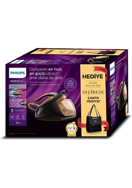 Perfectcare Elite Plus GC9682/80 2700 W Siyah Buhar Kazanlı Ütü-Çanta