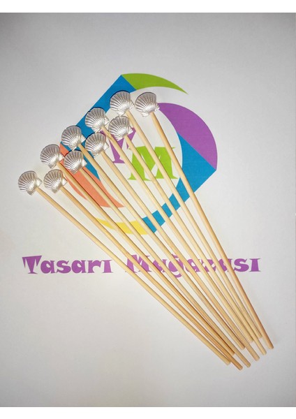 15 cm Uzun Kürdan - 30 Adet Istiridye Incili Kokteyl Karıştırıcı - Pasta Kürdanı - Istiridye 10 mm