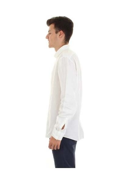 Erkek Marka Logolu Uzun Kollu Slim Fit Beyaz Gömlek K10K109286-0K4
