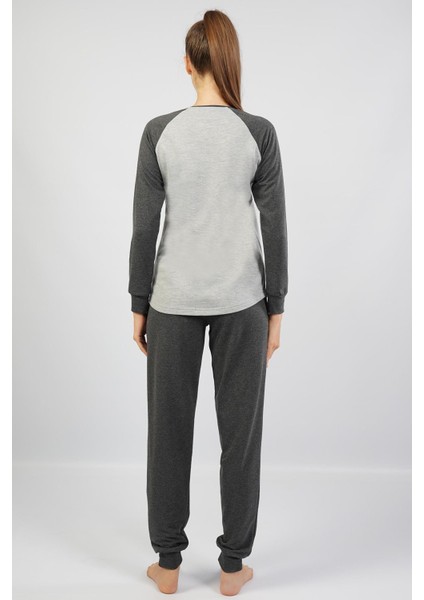 Kadın %100 Pamuk Pijama Takım, Uzunkol Dar Paça