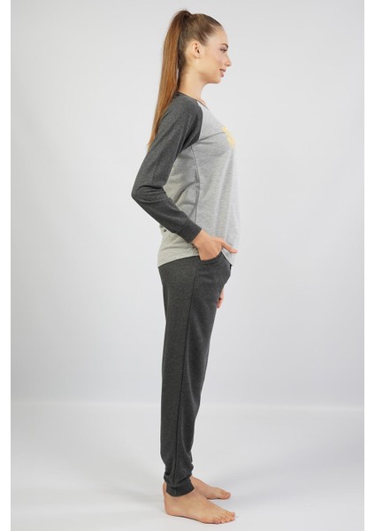 Kadın %100 Pamuk Pijama Takım, Uzunkol Dar Paça