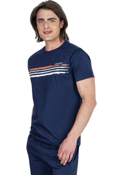 Bisiklet Yaka Kısa Kol Tam Kalıp Erkek Pijama Takım, %100 Pamuk, Ceplidir