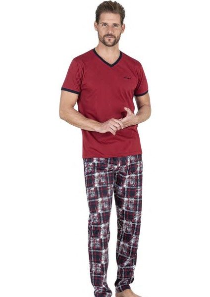 Erkek V Yaka Yazlık Pijama Takım, %100 Pamukludur