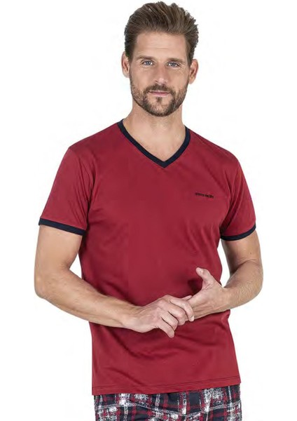Erkek V Yaka Yazlık Pijama Takım, %100 Pamukludur