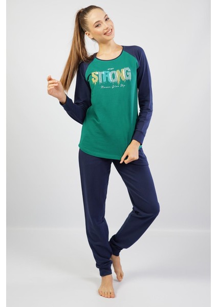 Kadın %100 Pamuk Pijama Takım, Uzunkol Dar Paça