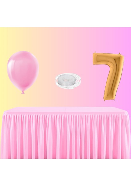Masa Eteği, Masa Örtüsü, 50 Balon, Balon Zinciri, Rakam Balon Gold