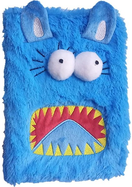 Pelüş Defter Sevimli Canavar 1 Adet Peluş Hayvan Figürlü Hatıra Günlük Çizgil Defteri Mavi Tüylü Hediye