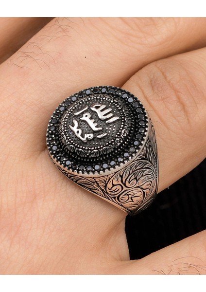 Gümüş Mührü Şerif Zirkon Taş Süslemeli 925 Ayar Gümüş Erkek Yüzüğü
