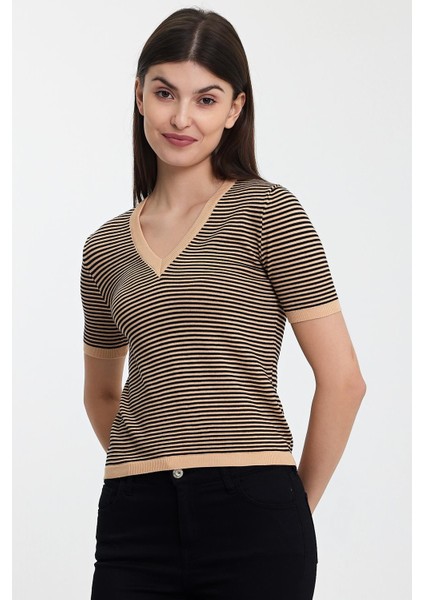 Çizgili V Yaka KAZAK(A92062-S)