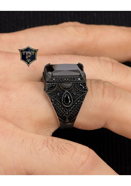 Gümüş Kara Siyah Zirkon Taşlı 925 Ayar Gümüş Erkek Yüzüğü fiyatları