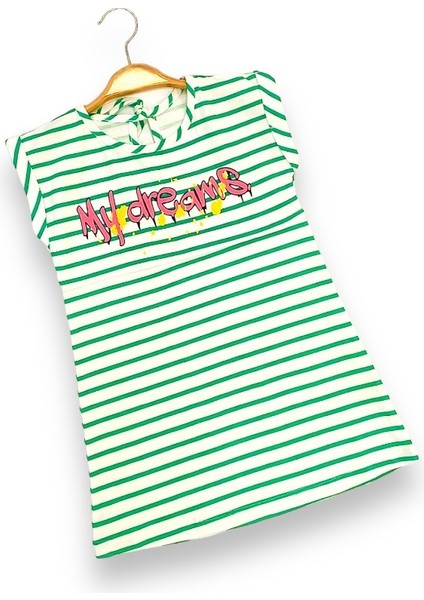 Kız Çocuk Yeşil Çizgili Penye Elbise fiyatları