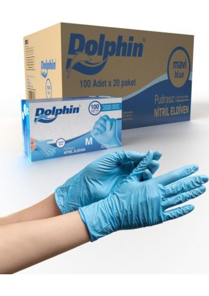 Mavi Nitril Eldiven Pudrasız (M) 20 Pk x 100 Adet (Koli)