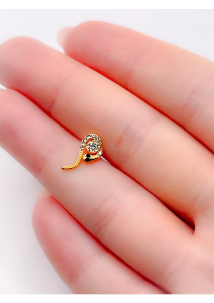 Cerrahi Çelik Piercing Zirkon Taşlı Yılan Figürlü Kıkırdak Helix Tragus PIERCING(1ADET)