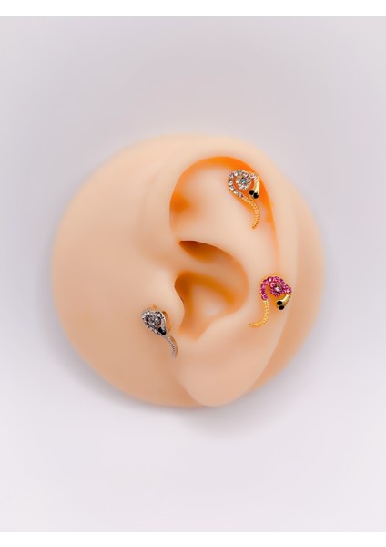 Cerrahi Çelik Piercing Zirkon Taşlı Yılan Figürlü Kıkırdak Helix Tragus PIERCING(1ADET) modelleri