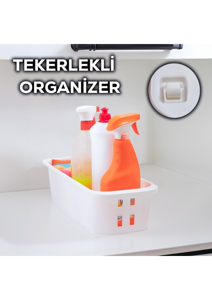 Org-27 Çok Amaçlı Tekerlekli Organizer Banyo Mutfak Kiler Foksiyonel Düzenleyici Beyaz