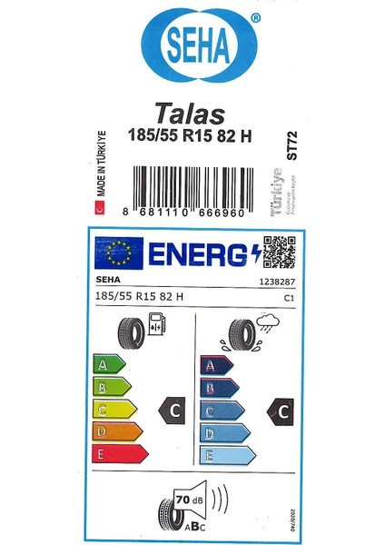 185/55 R15 82H ST72 Talas Oto Yaz Lastiği (Üretim Yılı: 2023)