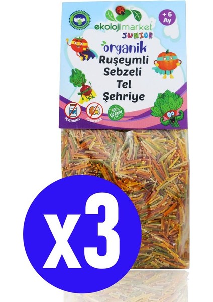 Organik Ruşeymli Sebzeli Bebek Makarnası Tel Şehriye 250 gr 3 Adet Süt ve Yumurta Içermez