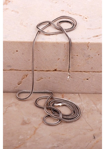 55 cm El Sarması Oksitli Gümüş Zincir Kolye 60