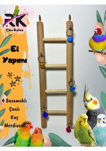 4 Basamaklı Çanlı Eğlenceli Kuş Merdiveni