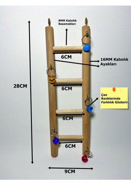 4 Basamaklı Çanlı Eğlenceli Kuş Merdiveni