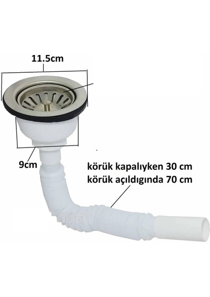 Çöpmak Büyük Kafa Lavabo Sifonu Gider Borusu Körüklü