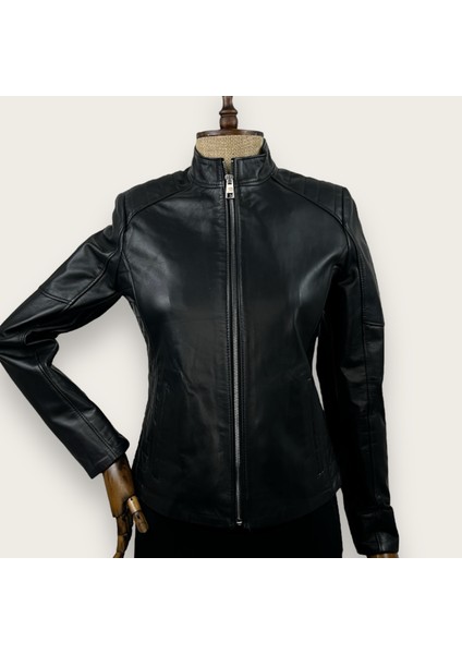 Kadın Slim Fit Deri Ceket %100 Hakiki Deri Usta İşçilik Düz Desen