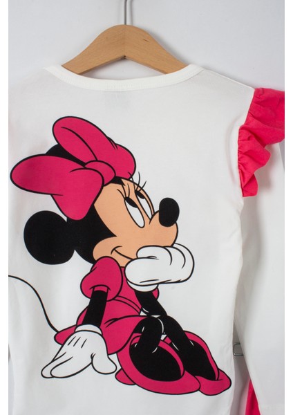 Minnie Yazı Baskılı Kolları Fırfırlı Taytlı Kız Çocuk Alt Üst Takım