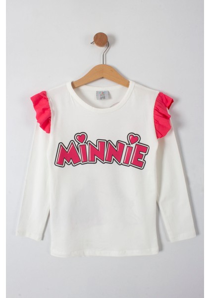 Minnie Yazı Baskılı Kolları Fırfırlı Taytlı Kız Çocuk Alt Üst Takım