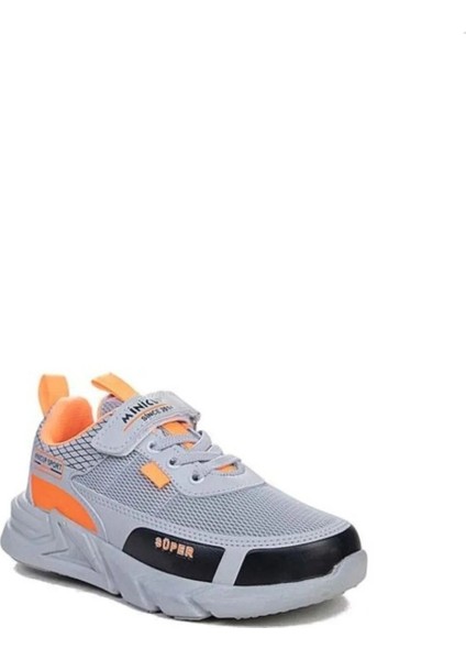 Gri Orange Unisex Kids Sneaker Esnek Rahat Kalıp Çocuk Spor Ayakkabı Tam Kalıp Günlük Ayakkabı