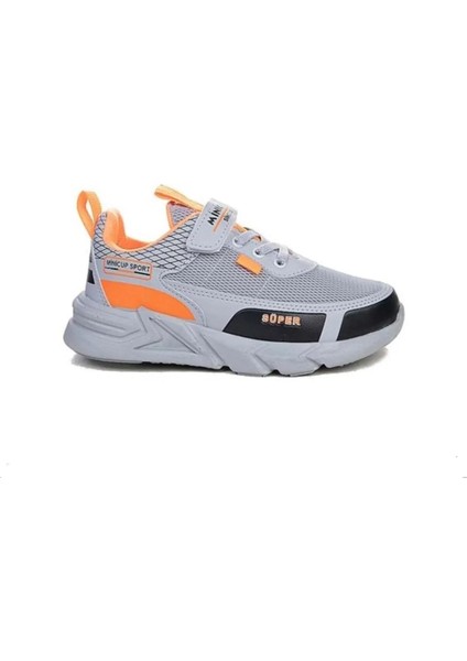 Gri Orange Unisex Kids Sneaker Esnek Rahat Kalıp Çocuk Spor Ayakkabı Tam Kalıp Günlük Ayakkabı