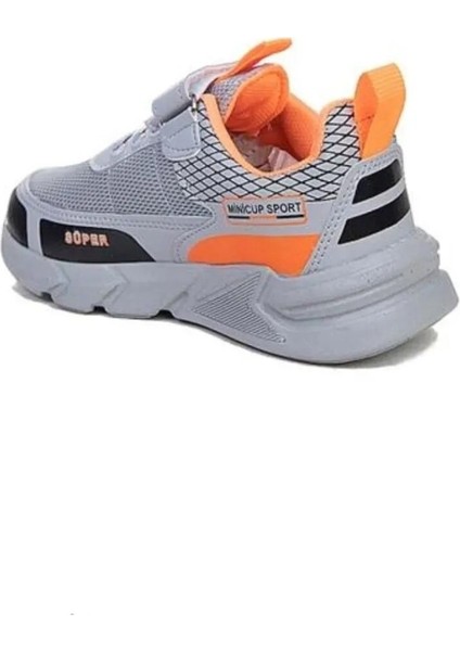 Gri Orange Unisex Kids Sneaker Esnek Rahat Kalıp Çocuk Spor Ayakkabı Tam Kalıp Günlük Ayakkabı