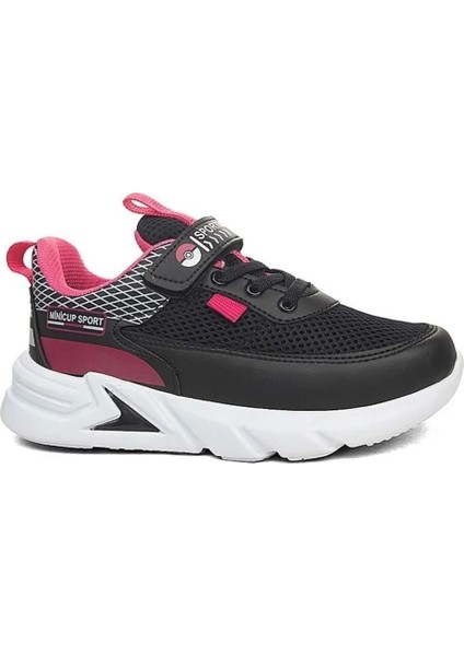 Siyah Fuşya Unisex Kids Sneaker Esnek Rahat Kalıp Çocuk Spor Ayakkabı Tam Kalıp Günlük Ayakkabı