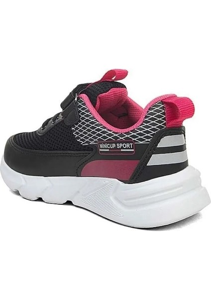 Siyah Fuşya Unisex Kids Sneaker Esnek Rahat Kalıp Çocuk Spor Ayakkabı Tam Kalıp Günlük Ayakkabı
