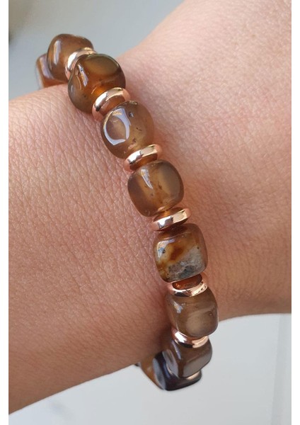 Akik Hematit Taşlı Tasarım El İşi Doğal Taş BIileklik