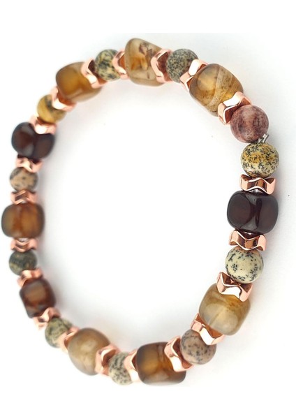 Akik Hematit Taşlı Tasarım El Işi Doğal Taş Bıileklik