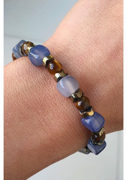 Akik Kaplan Gözü ve Hematit Taşlı El Işi Tasarım Doğal Taş Bileklik fiyatları