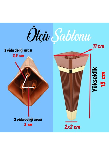 Mobilya Kanepe Çekyat Sehpa Tv Ünitesi Koltuk Ayağı Baza Ayak 15 cm Ceviz Altın fiyatları