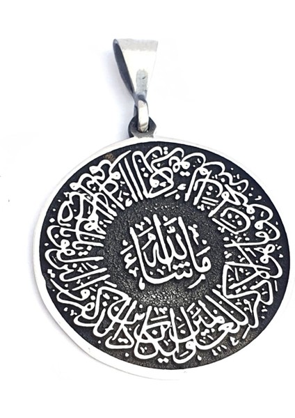 925 ayar Gümüş Bismillahirrahmanirahim ve Masallah Yazılı Kolye Ucu cap