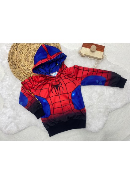 Spıderman Baskılı Kapüşonlu Polarlı Erkek Çocuk Sweatshirt