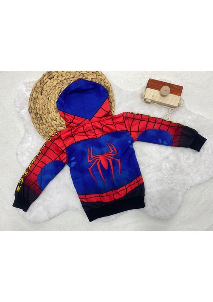 Spıderman Baskılı Kapüşonlu Polarlı Erkek Çocuk Sweatshirt