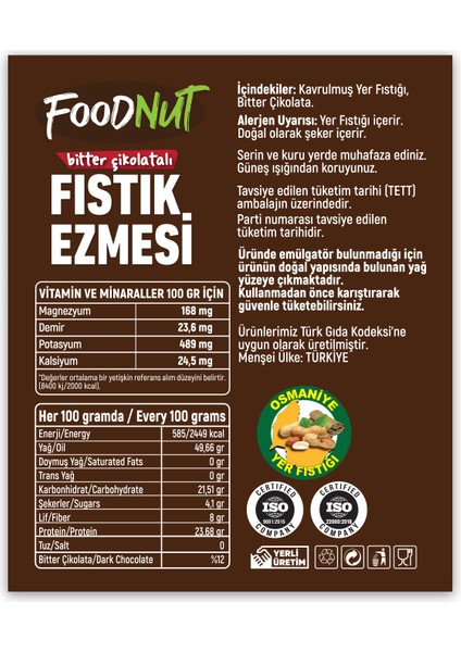 Bitter Çikolatalı Fıstık Ezmesi 1 kg