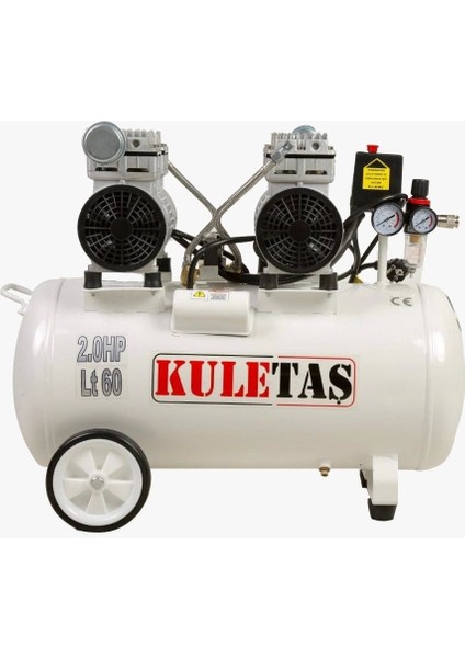 Süper Sessiz Yağsız Kompresör 60 Litre Çift Motor 2 Hp