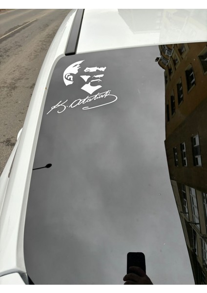 Kurt Reklam-Atatürk Siüliyeti ve Imzası 22X17 Beyaz Araç Sticker