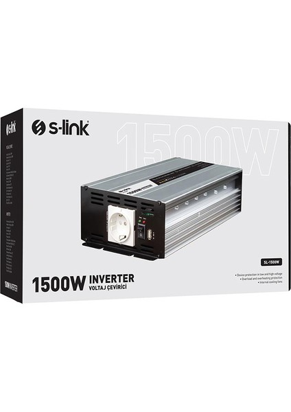 S-Link SL-1500W DC12V-AC230V 1500W Inverter 12V-220V Çevirici Dönüştürücü