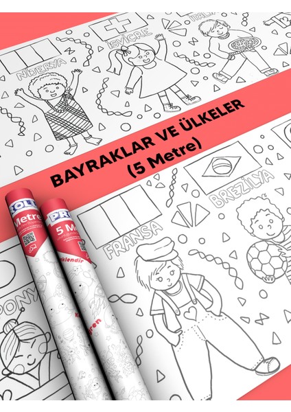 Ülkeler ve Bayrakları Boyama Kağıdı