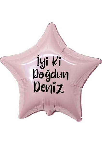 18 inç Pembe Renk Kişiye Özel İyi ki Doğdun Yazılı Yıldız Folyo Balon