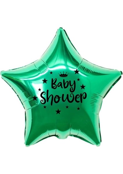 18 inç Yeşil Renk Taç - Yıldız Figürlü Baby Shower Temalı Yıldız Folyo Balon