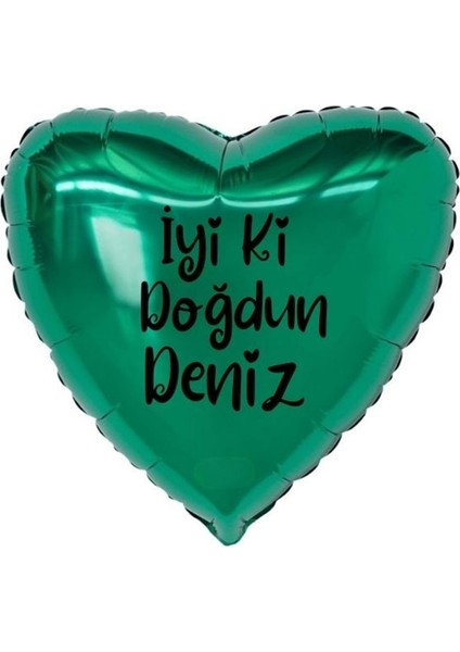18 inç Yeşil Renk Kişiye Özel İyi ki Doğdun Yazılı Kalp Folyo Balon