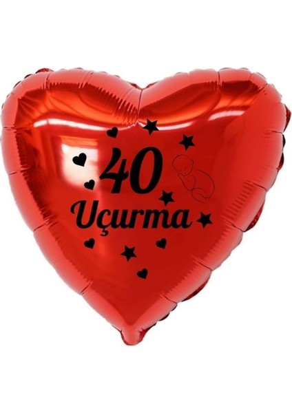 18 inç Kırmızı Renk Bebek Figürlü 40 Uçurma Temalı Kalp Folyo Balon